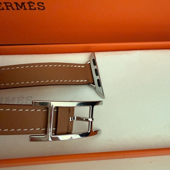 Hermes Tan and Silver Bracelet - Picture 1 of 4